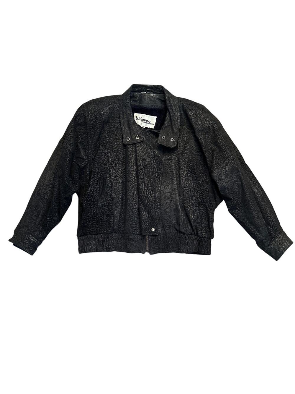 Vintage Wilson’s Women's Leather Black Cheetah Print Bomber Jacket Lined Size M